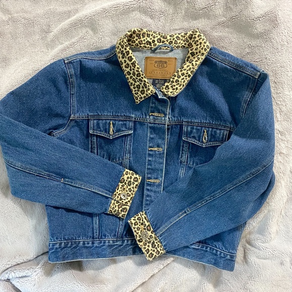 Vintage Route 66 leopard trim denim jacket - Picture 5 of 5